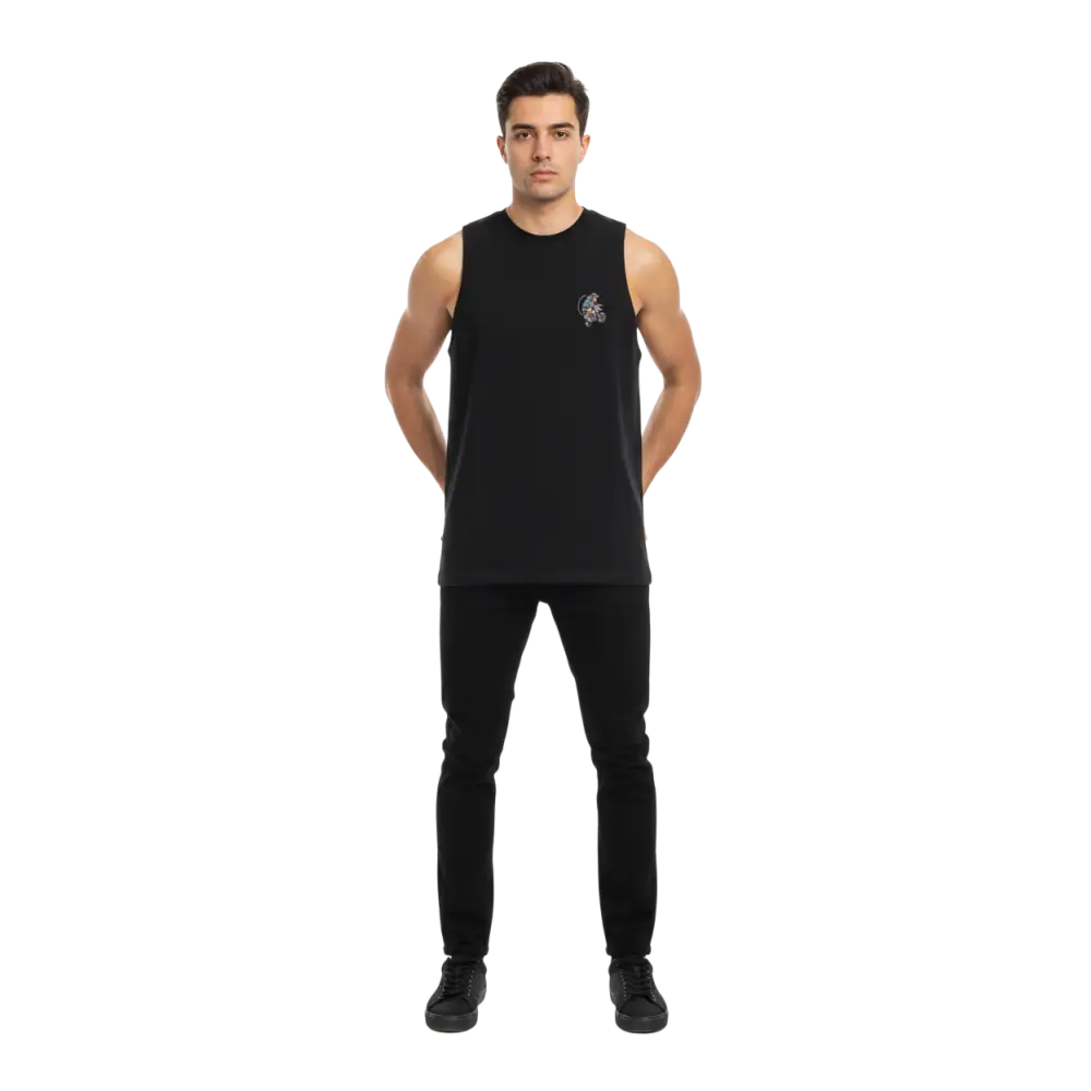 Black Monkey Biker Therapy tank top with floral embroidery