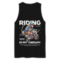 Black Monkey Biker Therapy tank top with colorful motorcycle graphic