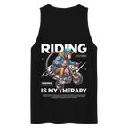 Black Monkey Biker Therapy tank top with colorful motorcycle graphic