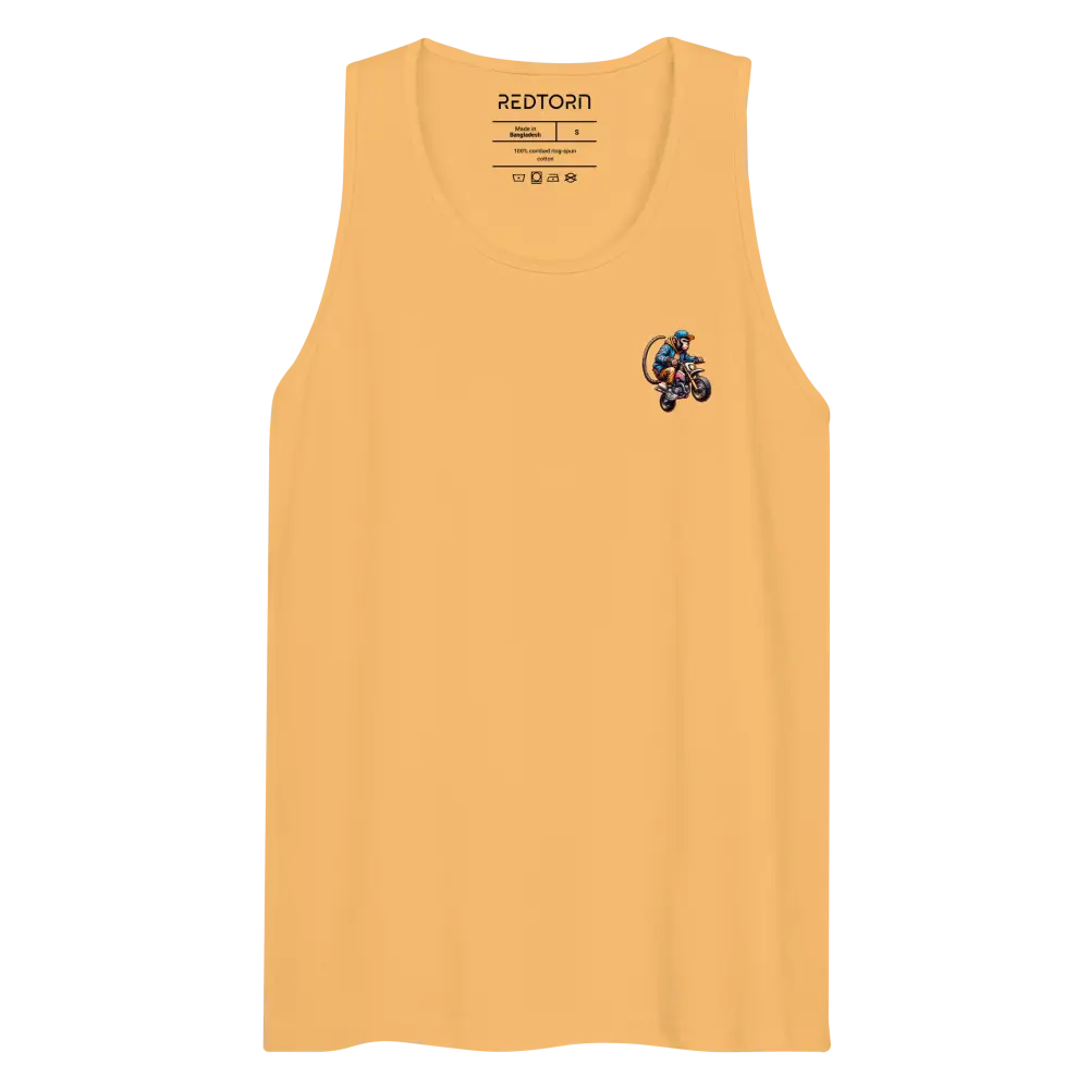 Yellow Monkey Biker Therapy tank top with red logo and motorcycle monkey graphic