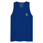 Royal blue Monkey Biker Therapy tank top with cartoon monkey graphic