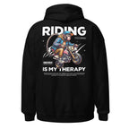 Motorcycle Monkey Unisex Therapy Hoodie with rider graphic on back