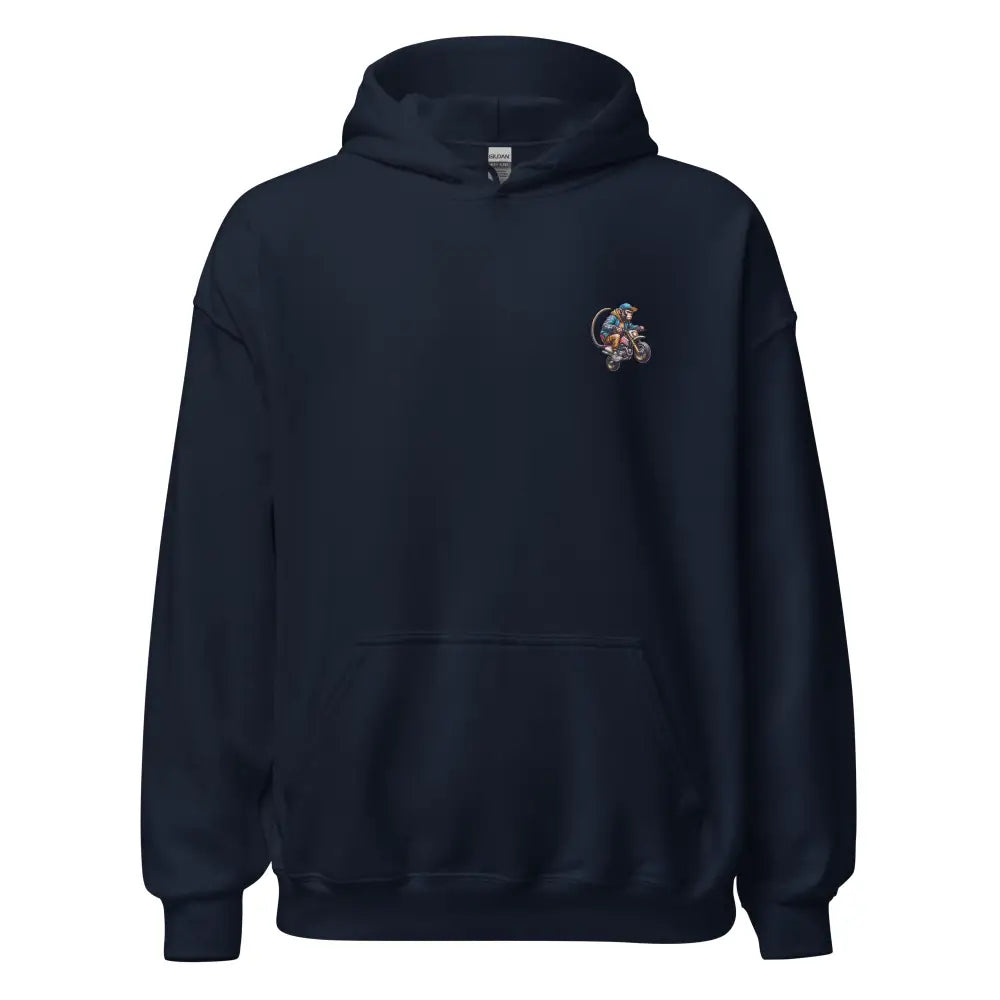 Navy blue Motorcycle Monkey Unisex hoodie with colorful chest embroidery