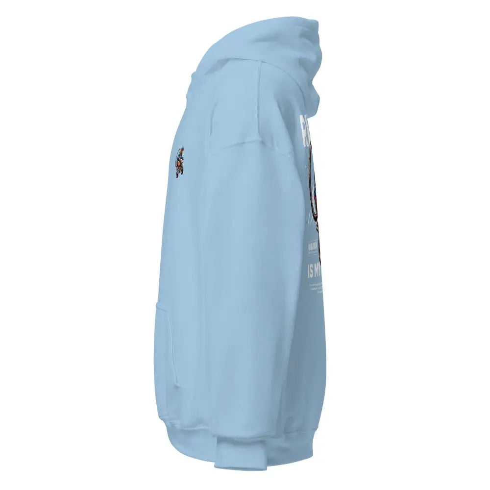 Motorcycle Monkey Unisex light blue therapy hoodie with embroidered patches