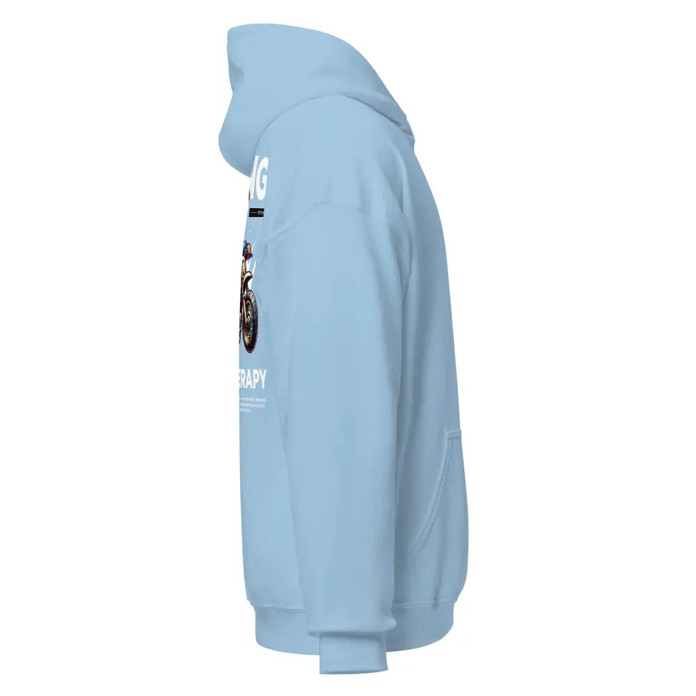 Motorcycle Monkey Unisex light blue hoodie with motorcycle graphic