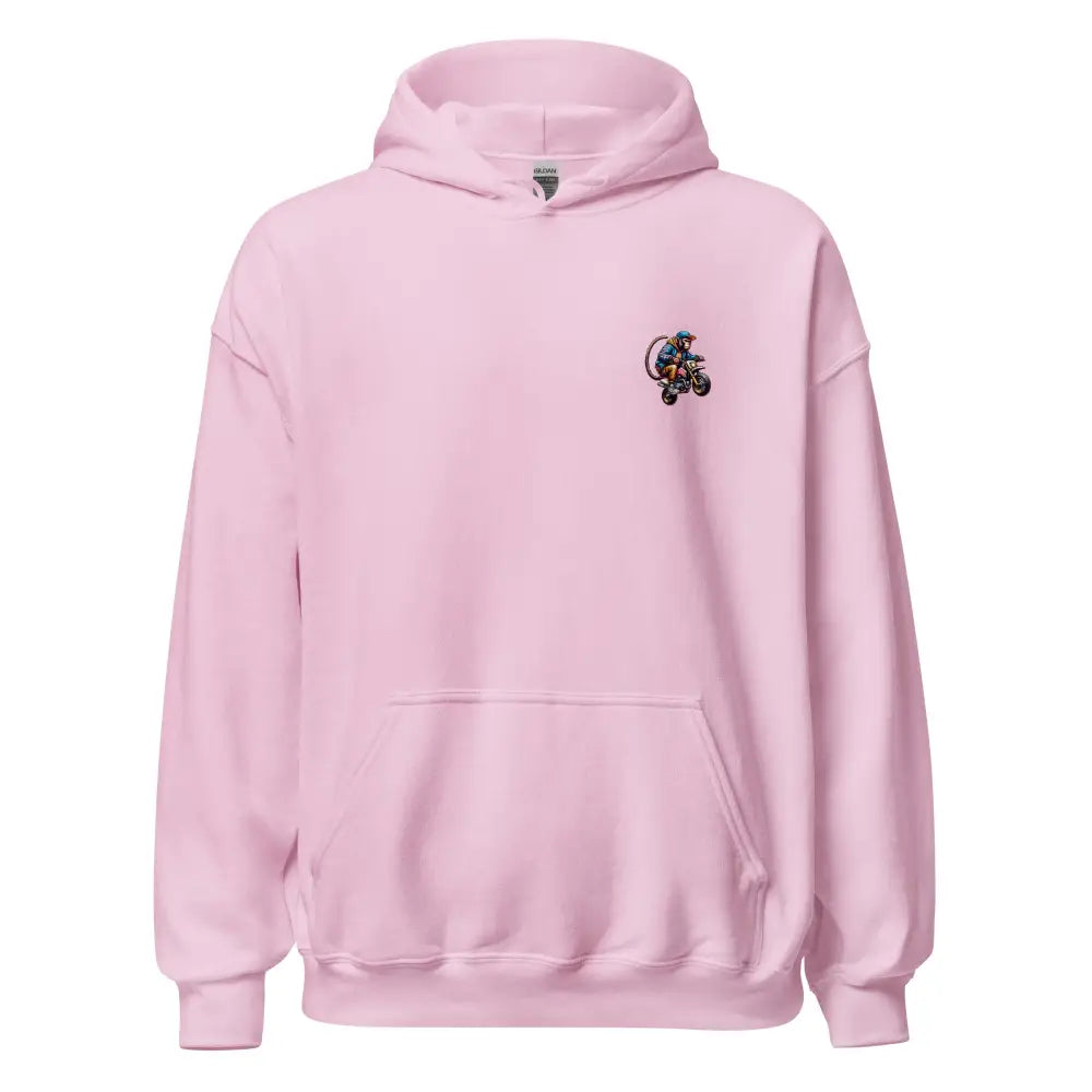 Pink Motorcycle Monkey Unisex Hoodie with Astronaut Design