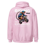Pink Motorcycle Monkey Unisex Hoodie with Rider Graphic