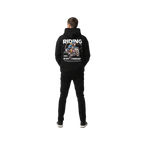 Motorcycle Monkey Unisex Hoodie with colorful motorcyclist graphic and Riding is my therapy text on back