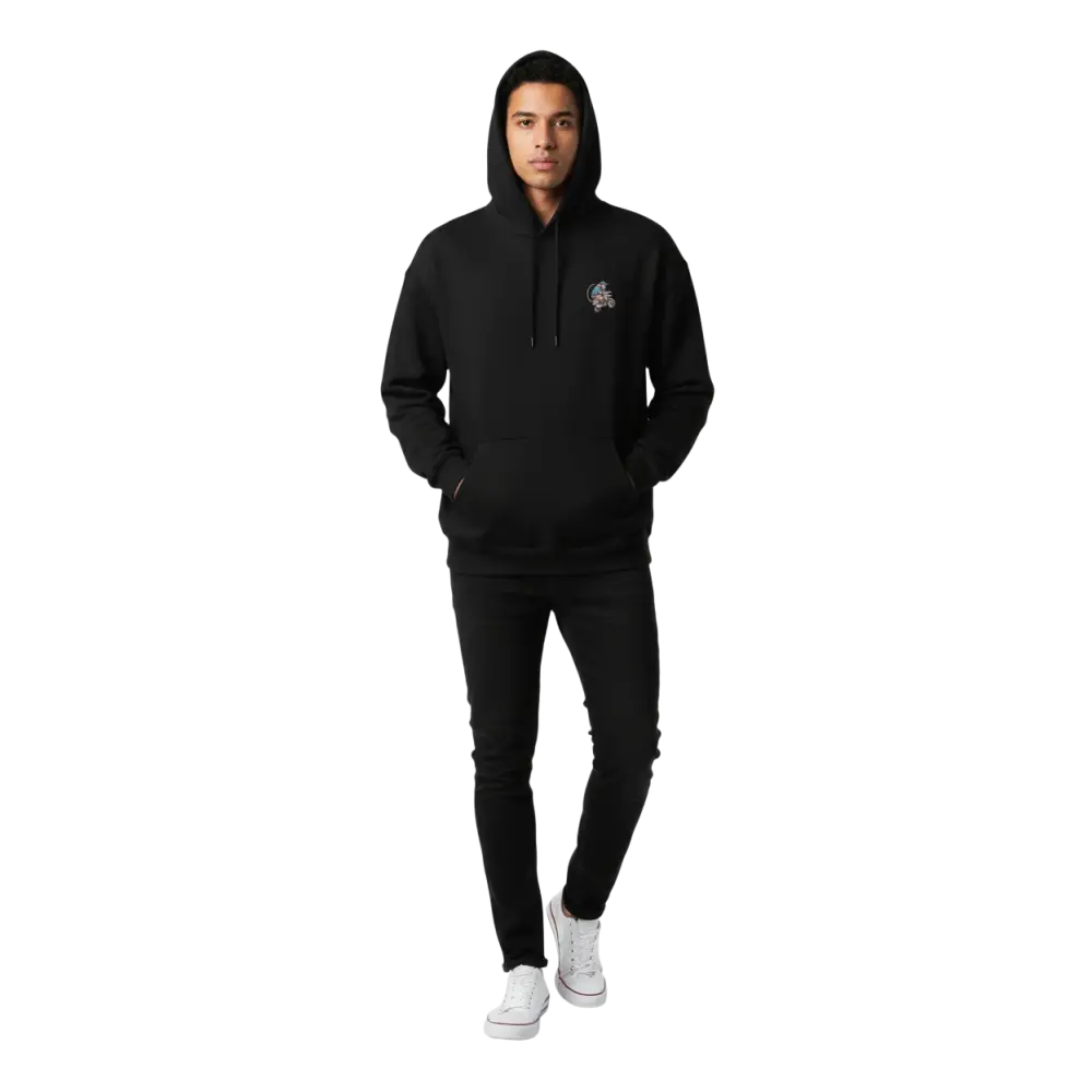 Black Motorcycle Monkey Unisex Hoodie with Embroidered Logo