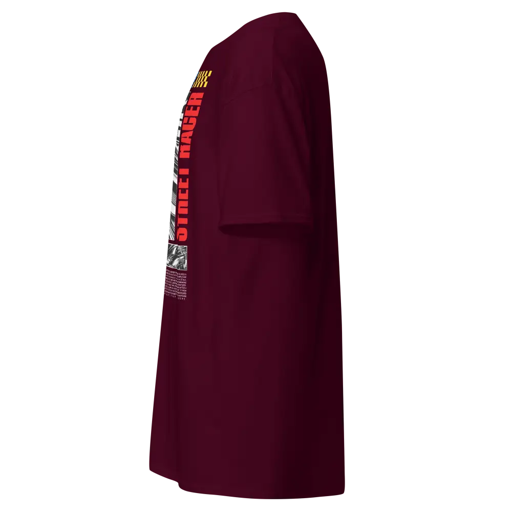 Street Racer Premium Unisex Tee in maroon with direct order text