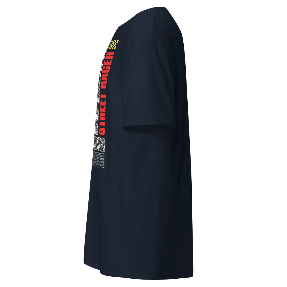 Navy blue Street Racer premium unisex tee with street singer sleeve graphic