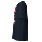 Navy blue Street Racer premium unisex tee with street singer sleeve graphic