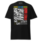 Street Racer Premium Unisex Tee: Black shirt with car and checkered flag graphic
