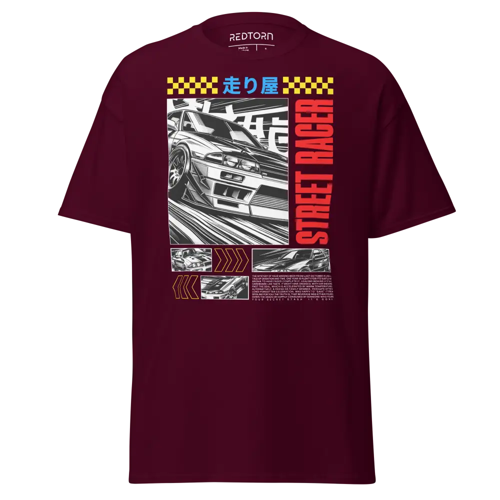 Street Racer Premium Unisex Tee with maroon short-sleeved design