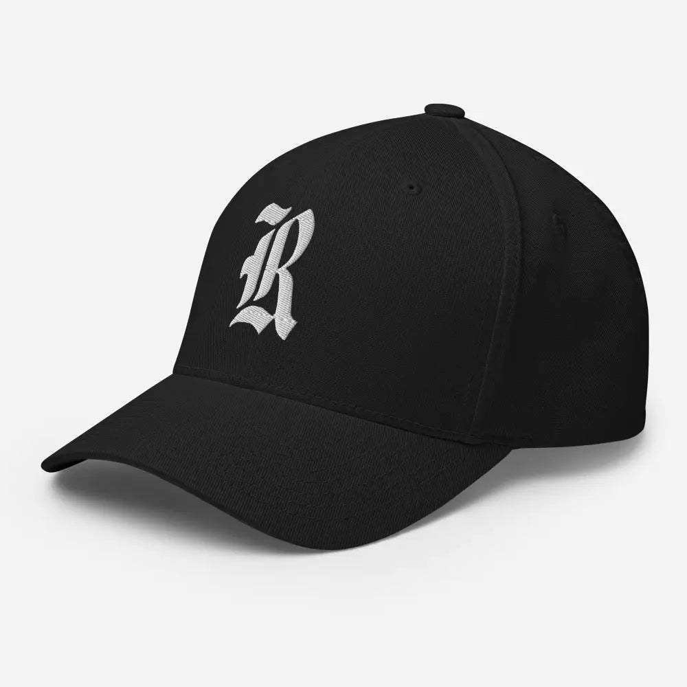 Gothic R puff embroidery flexi fit baseball cap with elastic stretch band