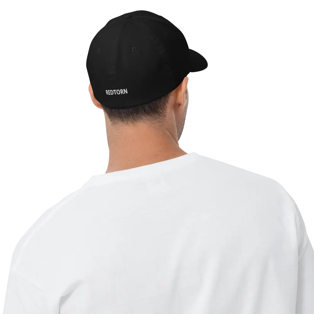 Black flexi fit baseball cap with white puff embroidery Redtorn logo