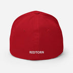 Red cotton Gothic R puff embroidery flexi fit baseball cap with elastic stretch band