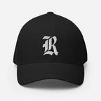 Gothic R puff embroidery flexi fit baseball cap with elastic stretch band