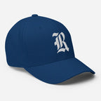 Navy blue Gothic R puff embroidery flexi fit baseball cap with white jr logo