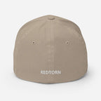 Gothic R puff embroidery flexi fit baseball cap with beige fabric and white redtorn logo on back