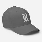 Gray Gothic R puff embroidery flexi fit baseball cap with elastic stretch band