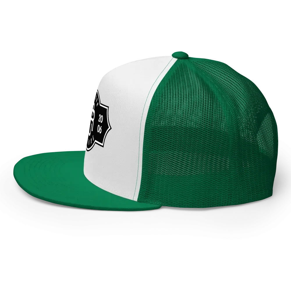 Green and white mesh RC Legacy snapback cap with black logo