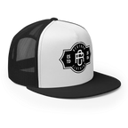 RC Legacy Snapback Cap: Black and white trucker hat from Australian clothing brand