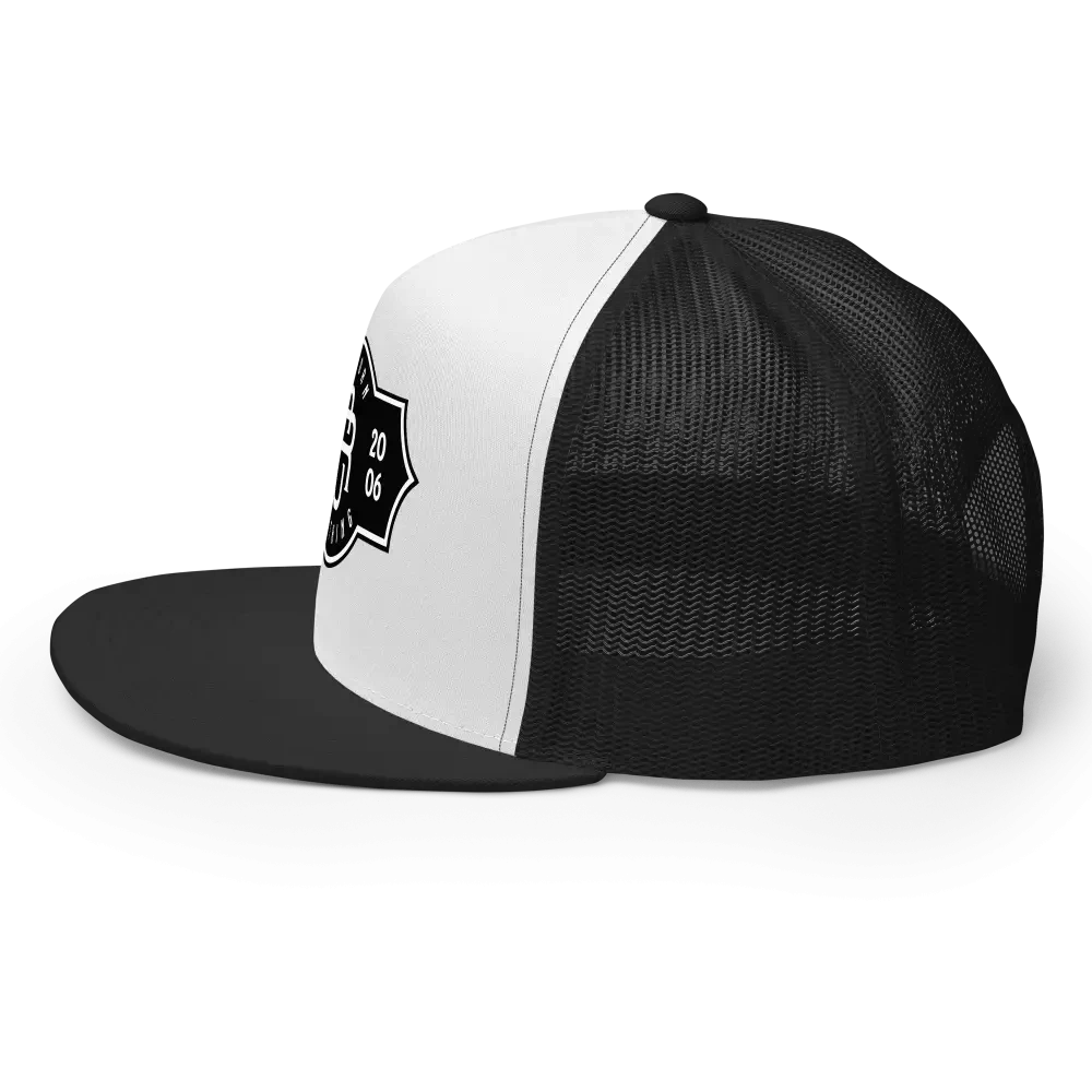 RC Legacy snapback cap: black and white Oakland Raiders trucker hat with mesh back