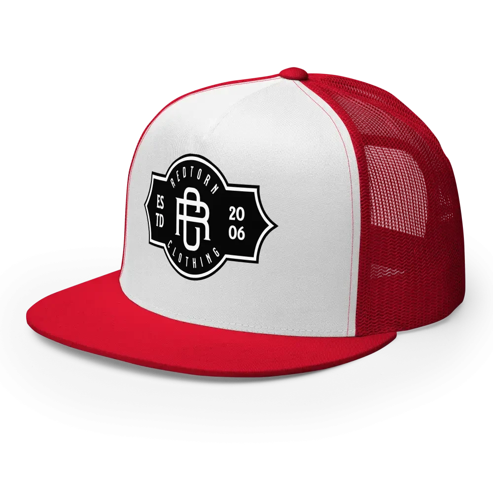 Red and white RC Legacy snapback cap with black logo, Australian clothing brand streetwear