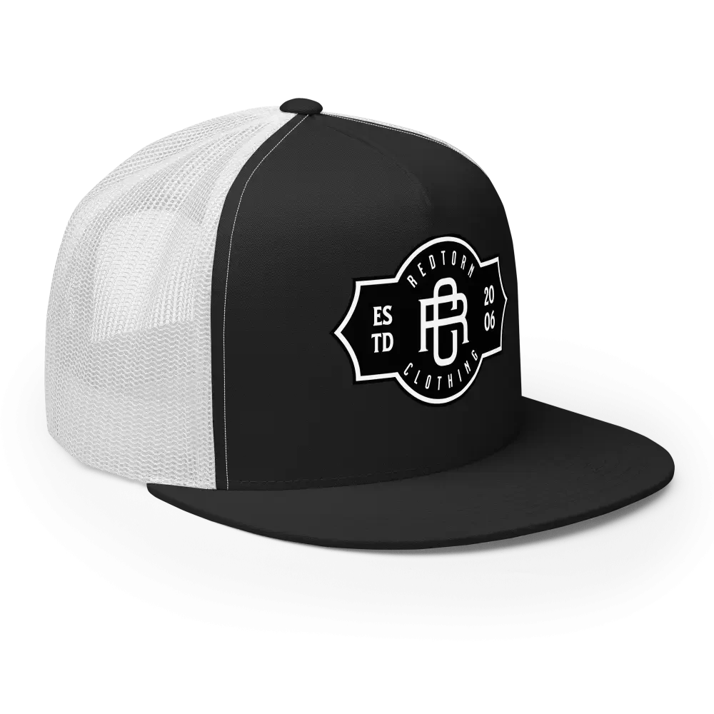 RC Legacy snapback cap: black and white mesh trucker with logo