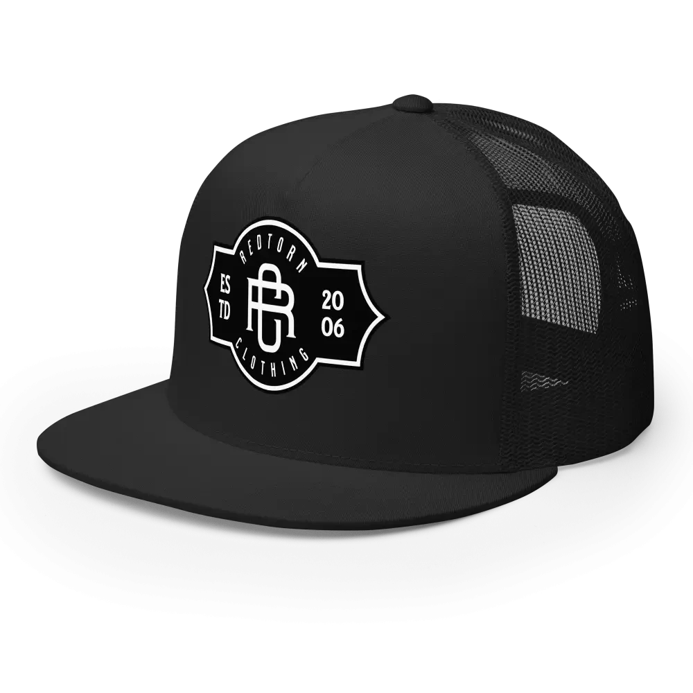 RC Legacy snapback cap: black mesh streetwear cap with white logo