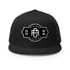 RC Legacy snapback cap: black flat bill with white logo and text