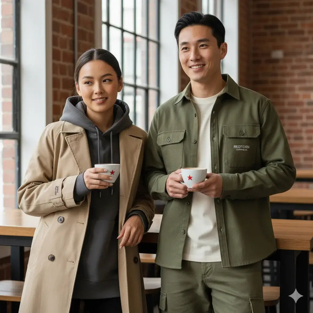 Redtown Coffee embroidered olive green shirt by Australian clothing brand