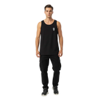 Unisex cotton tank top with black sleeveless design and embroidered text skull graphic