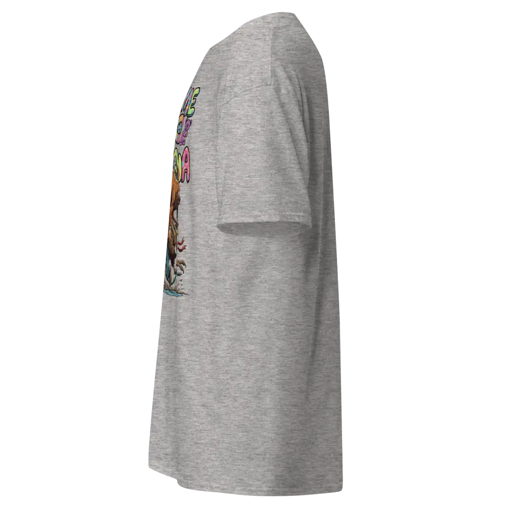 Heather gray Aussie Welcome Classic Tee with colorful floral back design