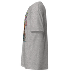 Heather gray Aussie Welcome Classic Tee with colorful floral back design