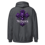 Reborn Gothic Cross unisex adult hoodie with purple skull graphic