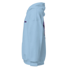 Reborn Gothic Cross unisex adult hoodie in light blue with purple skull graphic