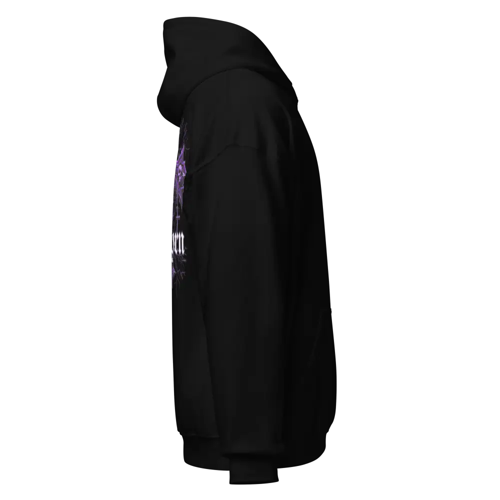 Reborn Gothic Cross unisex adult hoodie with purple skull graphic