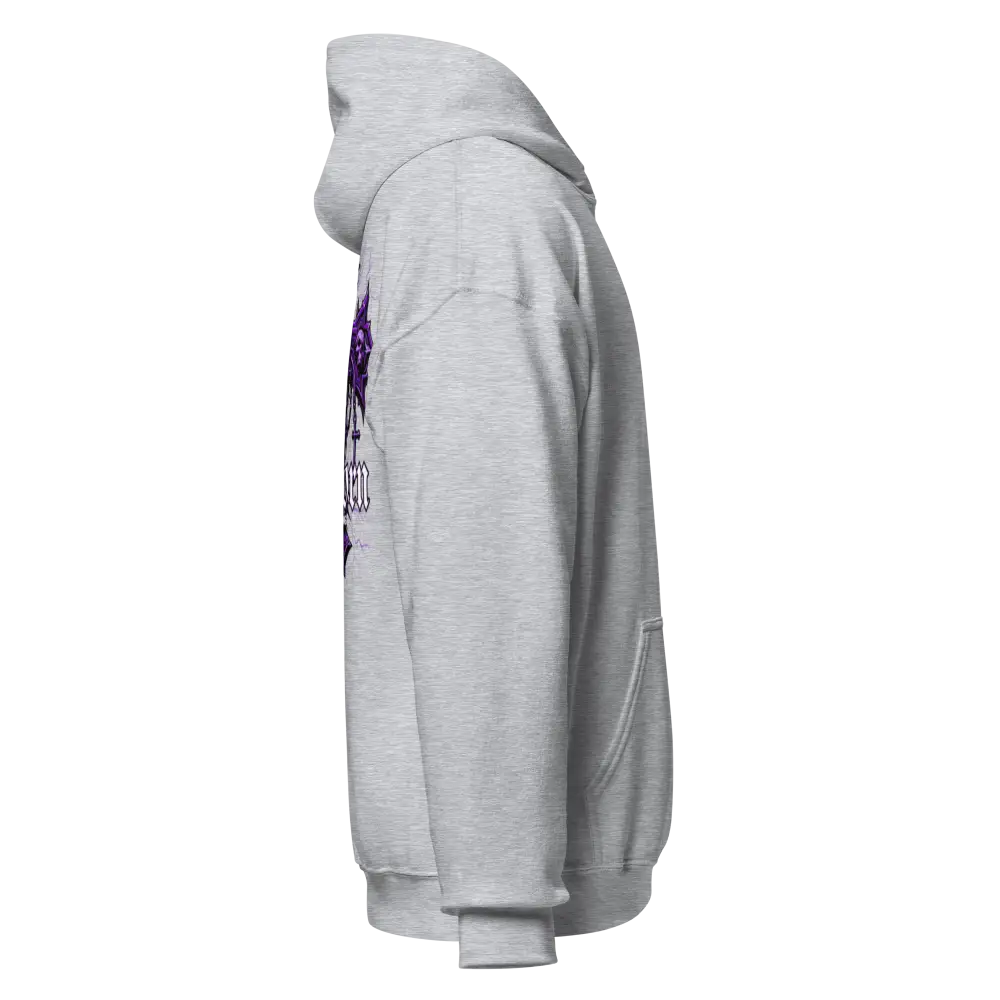 Reborn Gothic Cross unisex adult hoodie with purple skull graphic