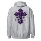 Reborn Gothic Cross Unisex Hoodie with purple cross and Redtown text