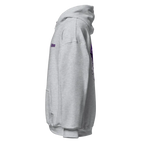 Reborn Gothic cross unisex adult hoodie in white fleece with purple skull graphic