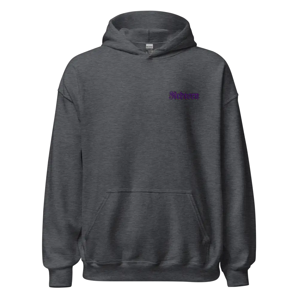 Reborn Gothic Cross unisex adult hoodie in gray with purple skull graphic