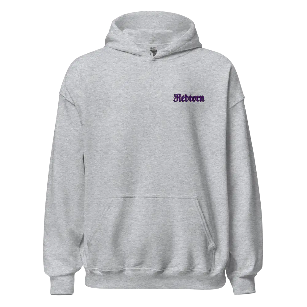 Reborn Gothic Cross Unisex Adult Hoodie with Purple Text