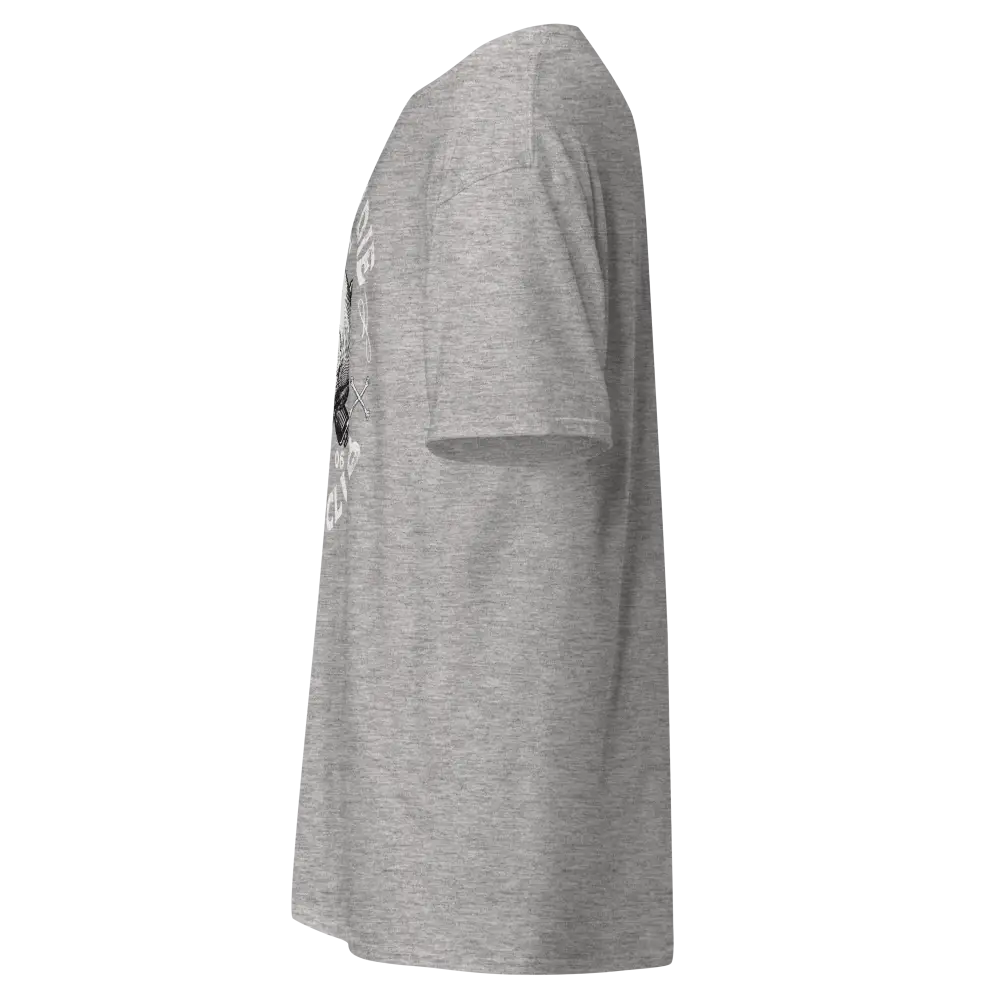 Heather gray short-sleeved Ride or Die Rider Club Skull Graphic Tee with pocket