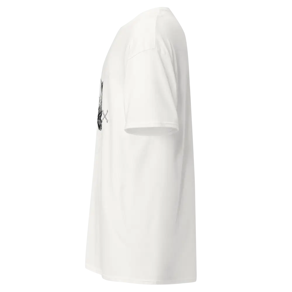 White Ride or Die Rider Club skull graphic tee with back logo pocket