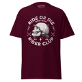 Maroon Ride or Die Rider Club skull graphic tee with vintage design