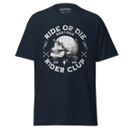 Navy blue Ride or Die Rider Club skull graphic tee with 2006 logo