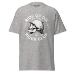 Grey heather Ride or Die Rider Club skull graphic tee with 2006 logo