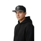 Black and gray RC Circle Logo snapback cap with white flat bill logo